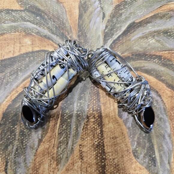 Women's Oblong Enamel Wire Wrapped Pierced Earrings - Cream/Black - Size Small - Picture 5 of 6